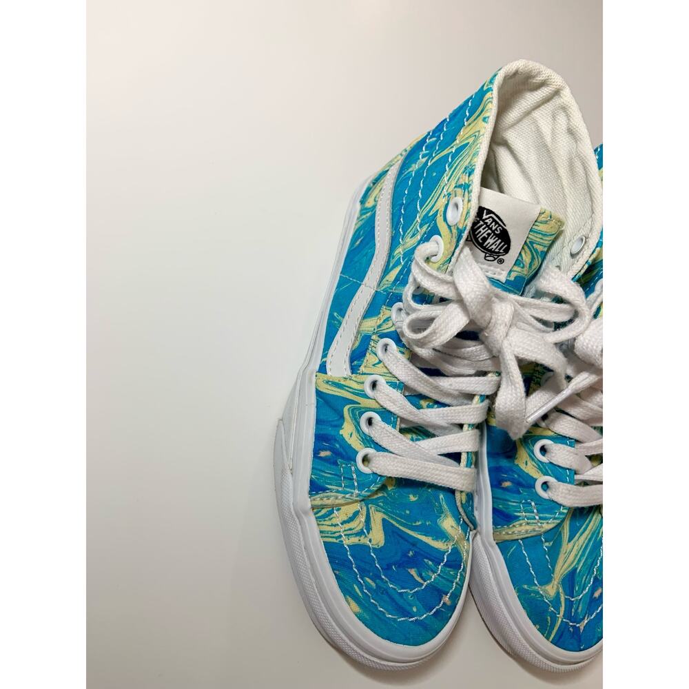Vans High Top Skate Shoes Blue Yellow Swirl Wmz Size 5 Mens 3.5 Worn Once - Picture 7 of 10
